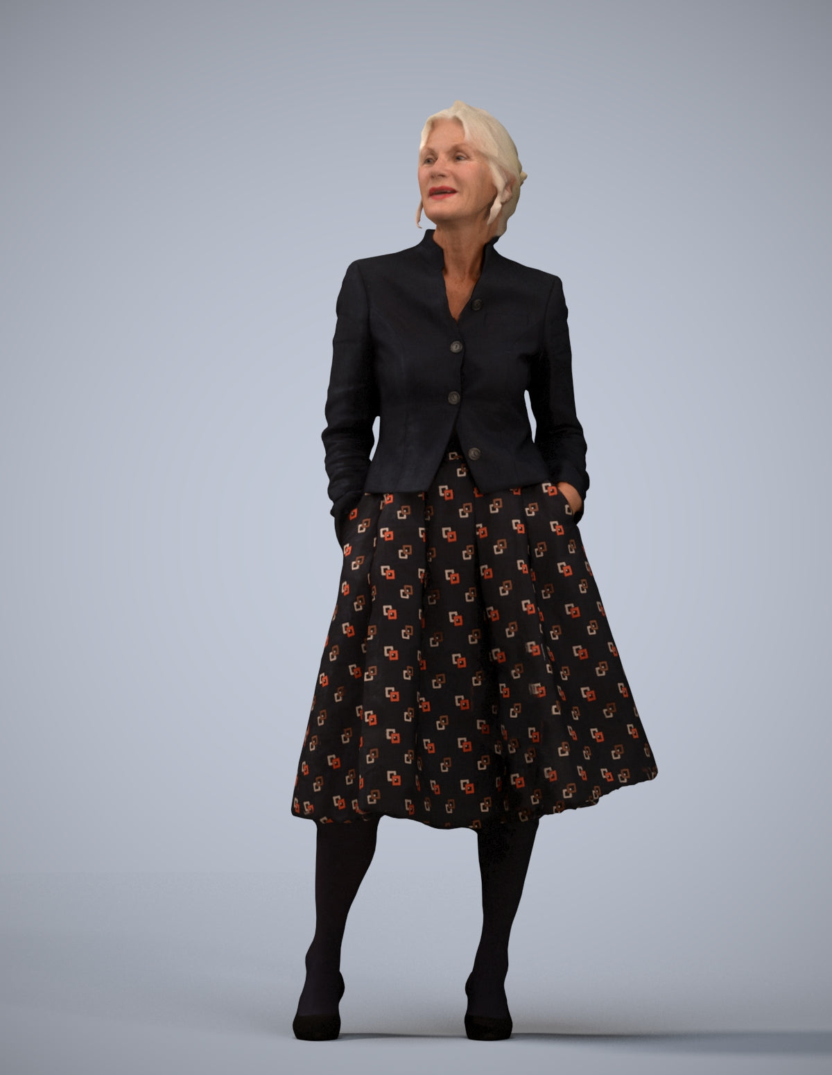 realistic 3D people senior woman business standing, render-ready for V-Ray and Corona, FBX OBJ
