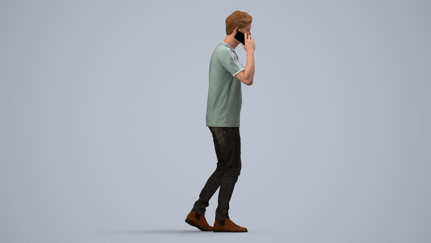scanned 3D man casual walking, photogrammetry people for Enscape and V-Ray, side view render