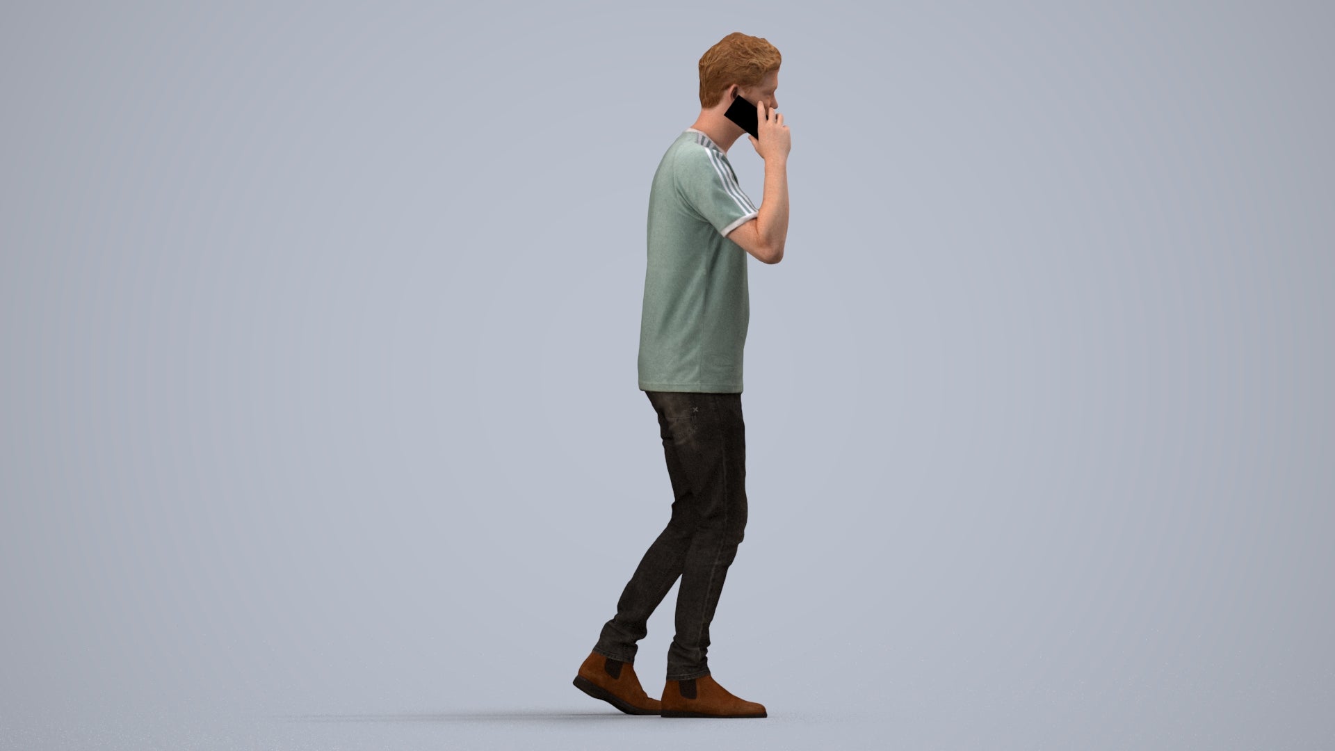scanned 3D man casual walking, photogrammetry people for Enscape and V-Ray, side view render