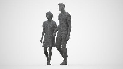 3D human model woman casual couple, photogrammetry scanned person for archviz, wireframe back view