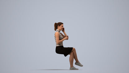 scanned 3D woman casual sitting, photogrammetry people for Enscape and V-Ray, side view render