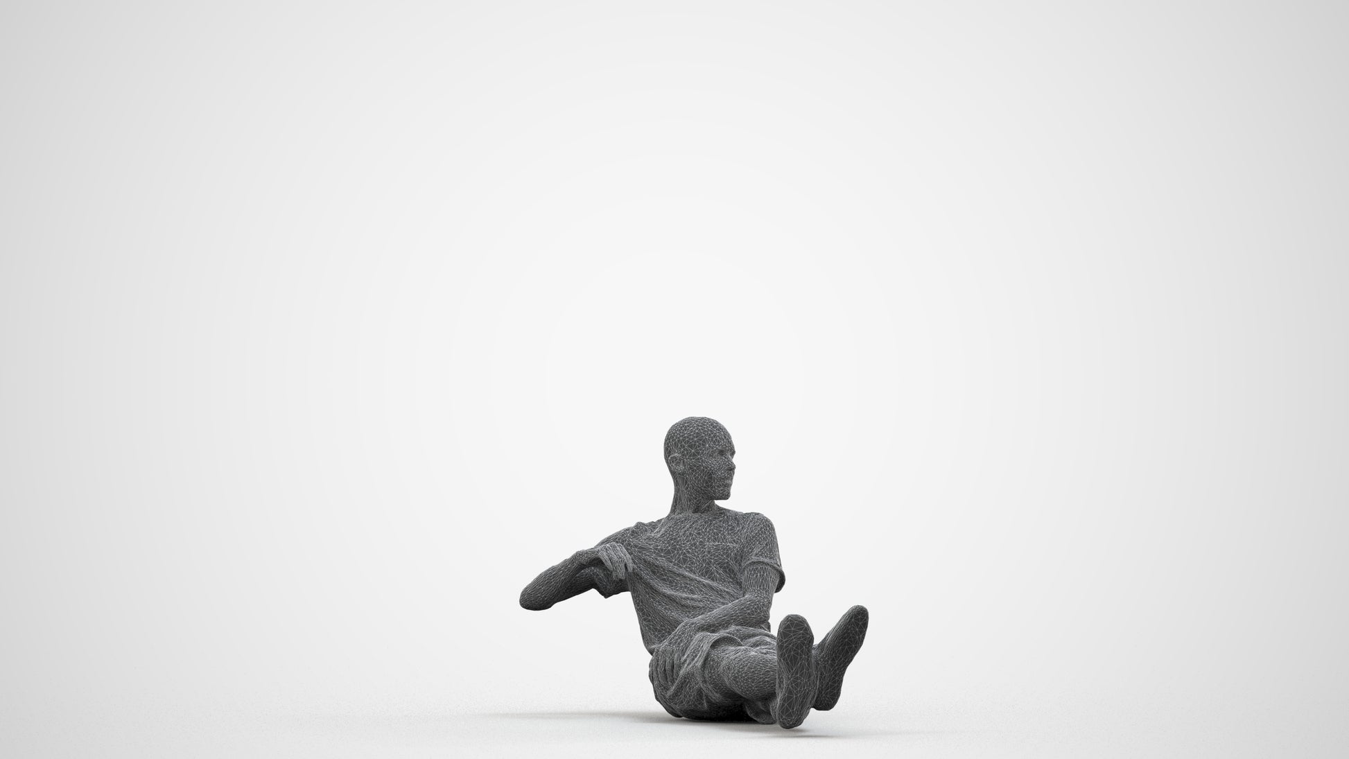 3D scanned man sitting casual, photorealistic archviz people for Enscape and SketchUp, wireframe side view
