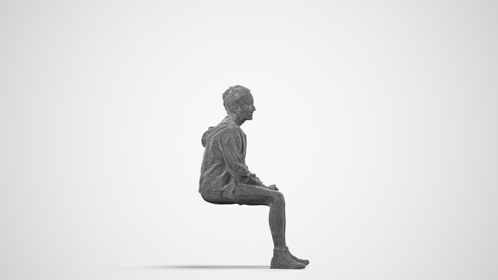 realistic 3D people woman casual sitting, render-ready for V-Ray and Corona, FBX OBJ, wireframe side view