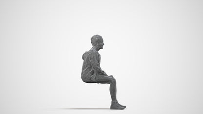 realistic 3D people woman casual sitting, render-ready for V-Ray and Corona, FBX OBJ, wireframe side view