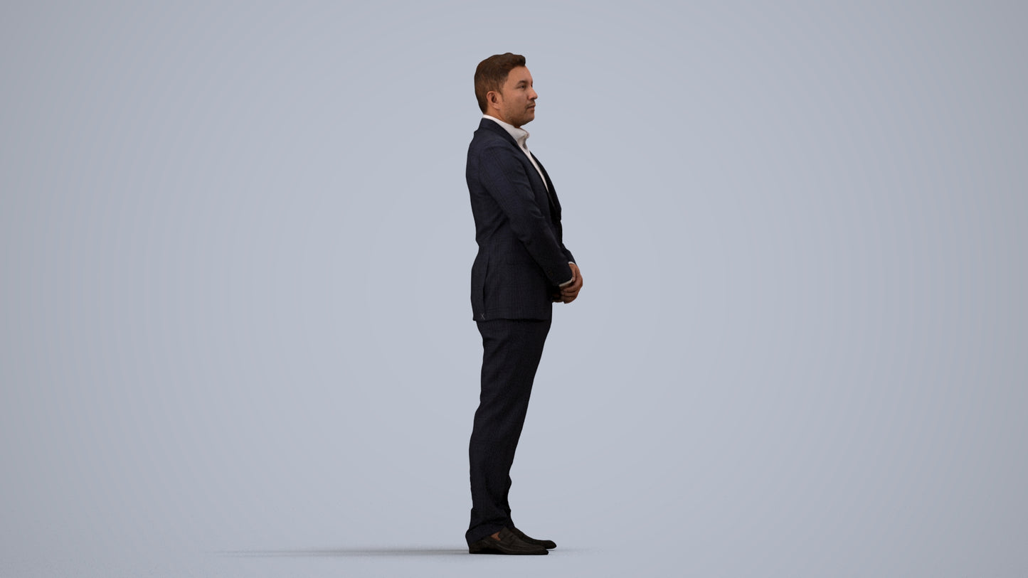 3D people model man business formalaffairs, scanned human for 3ds Max rendering, side view render