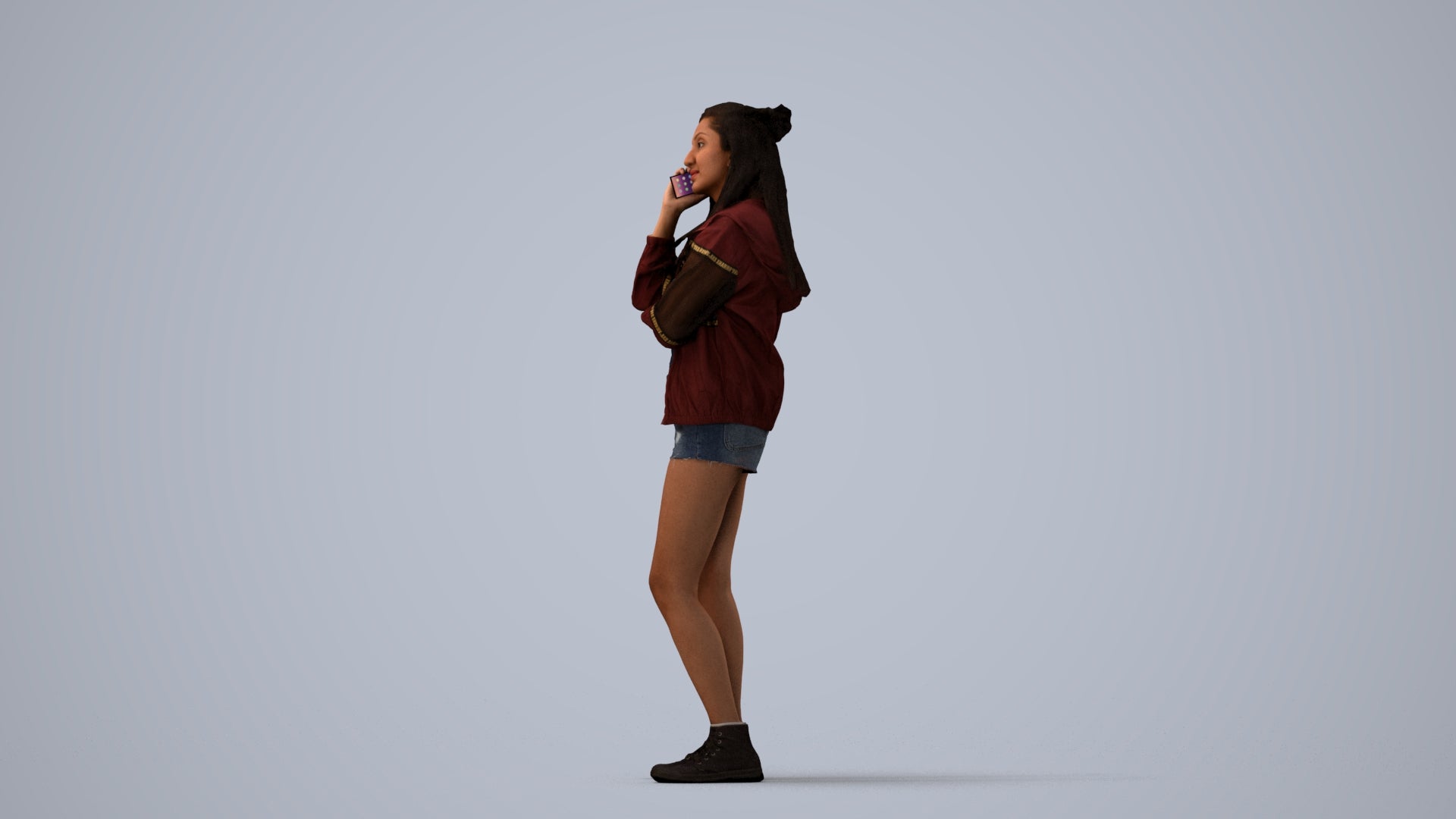 realistic 3D woman casual standing, scanned archviz people for Blender and 3ds Max, three-quarter view render