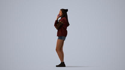 realistic 3D woman casual standing, scanned archviz people for Blender and 3ds Max, three-quarter view render