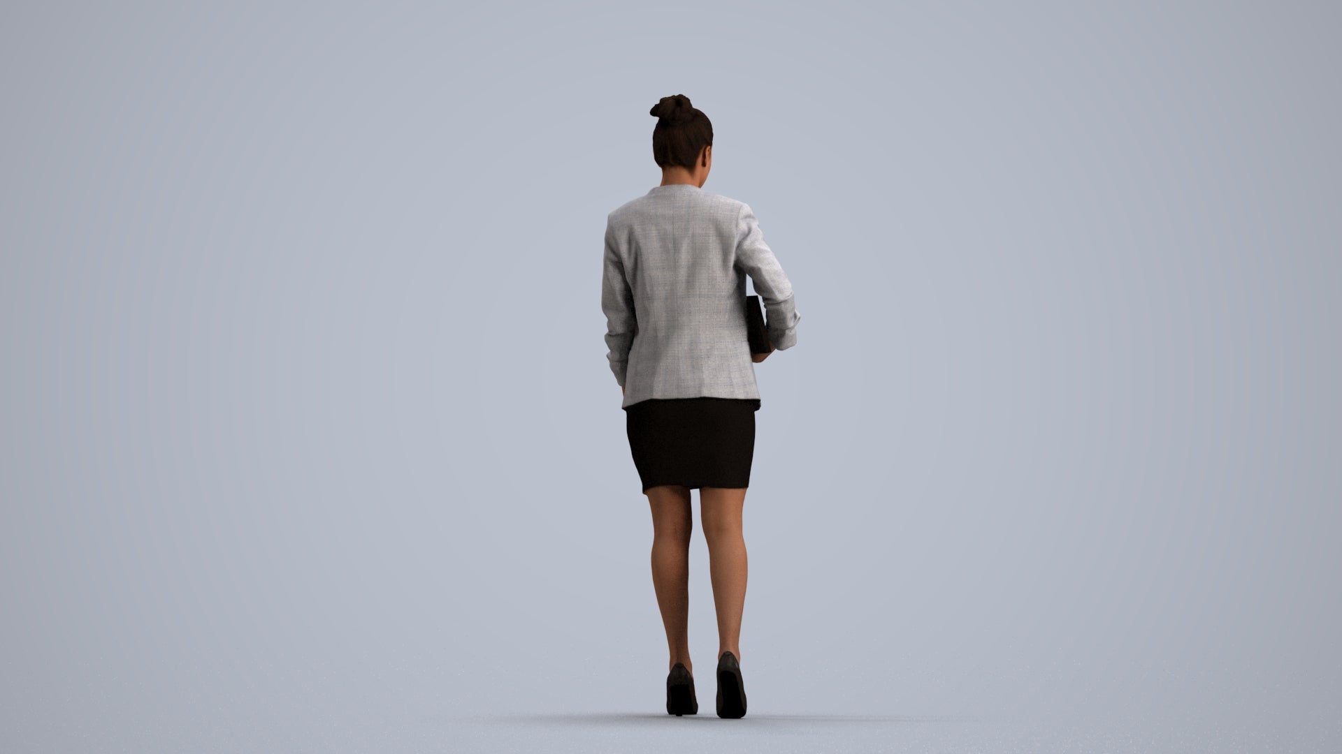 3D human model woman business, photogrammetry scanned person for archviz, front view render
