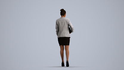 3D human model woman business, photogrammetry scanned person for archviz, front view render