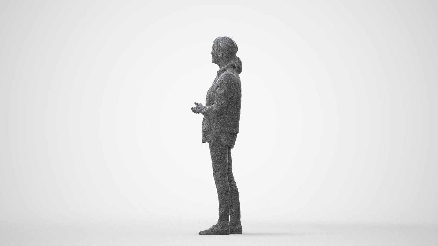realistic 3D senior woman casual standing, scanned archviz people for Blender and 3ds Max, square thumbnail