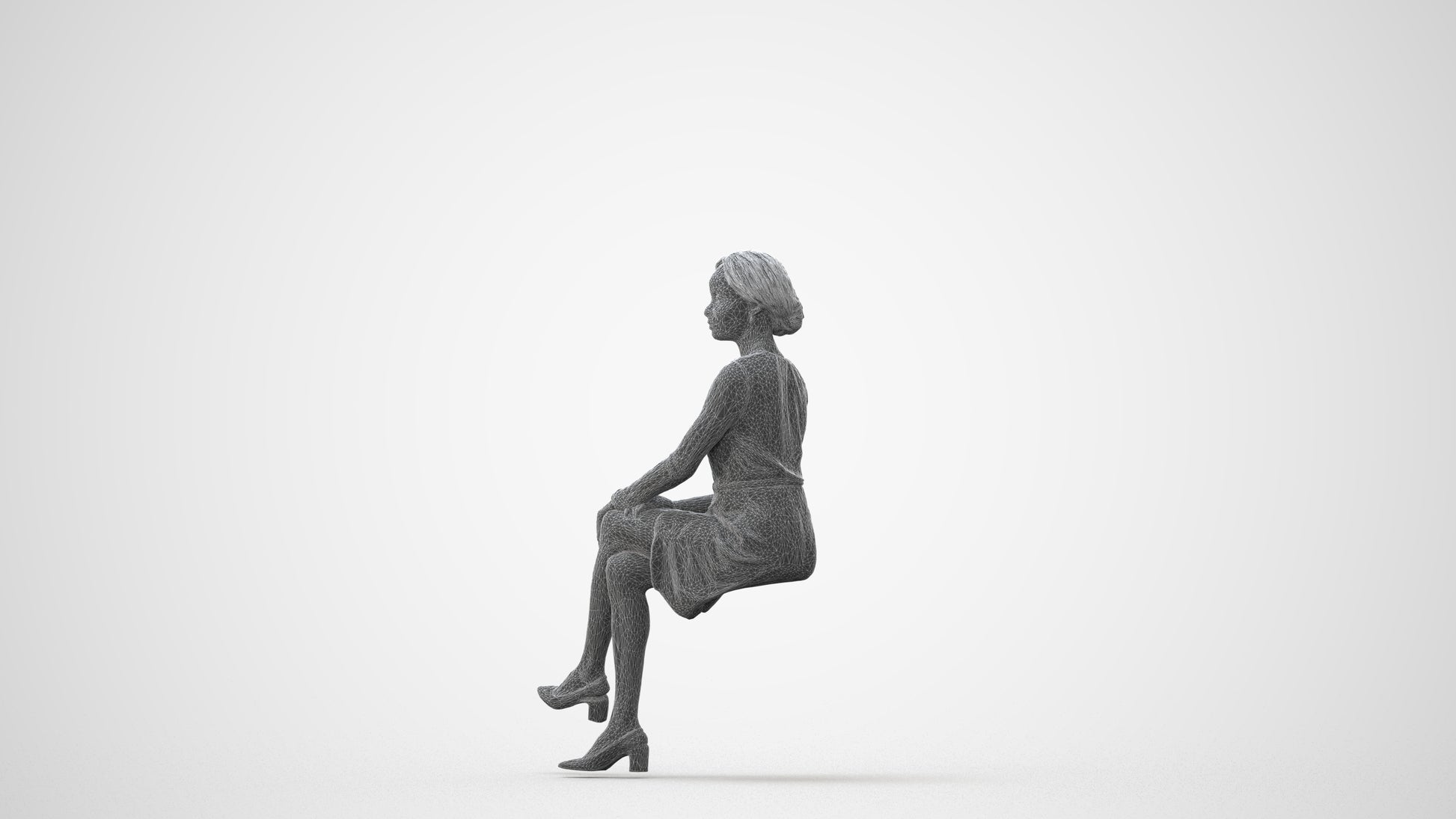 3D people model woman casual sitting, scanned human for 3ds Max rendering, square thumbnail