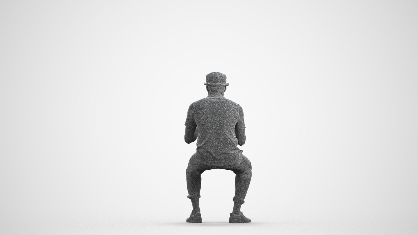 scanned 3D man casual sitting, photogrammetry people for Enscape and V-Ray, wireframe front view