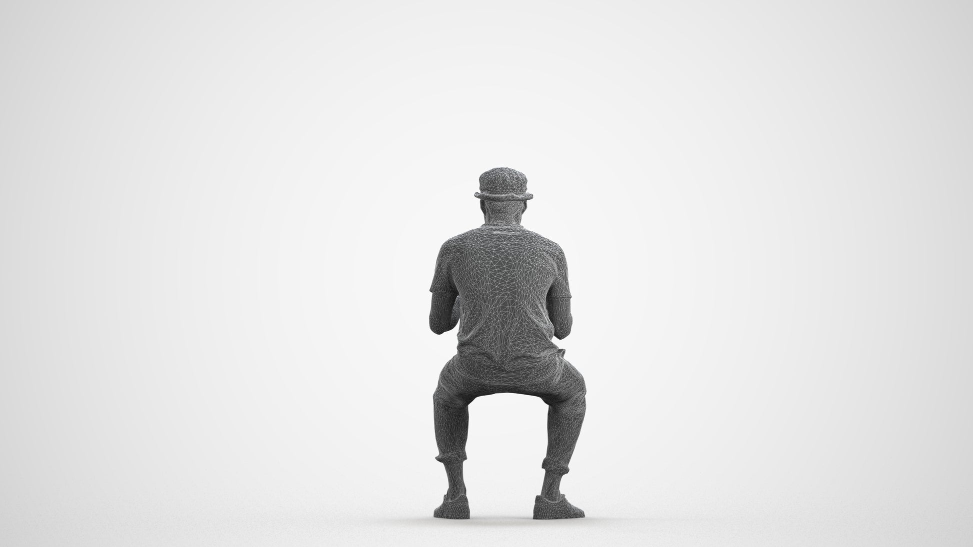 scanned 3D man casual sitting, photogrammetry people for Enscape and V-Ray, wireframe front view