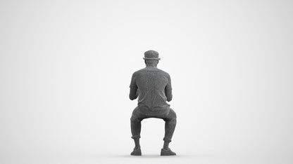 scanned 3D man casual sitting, photogrammetry people for Enscape and V-Ray, wireframe front view