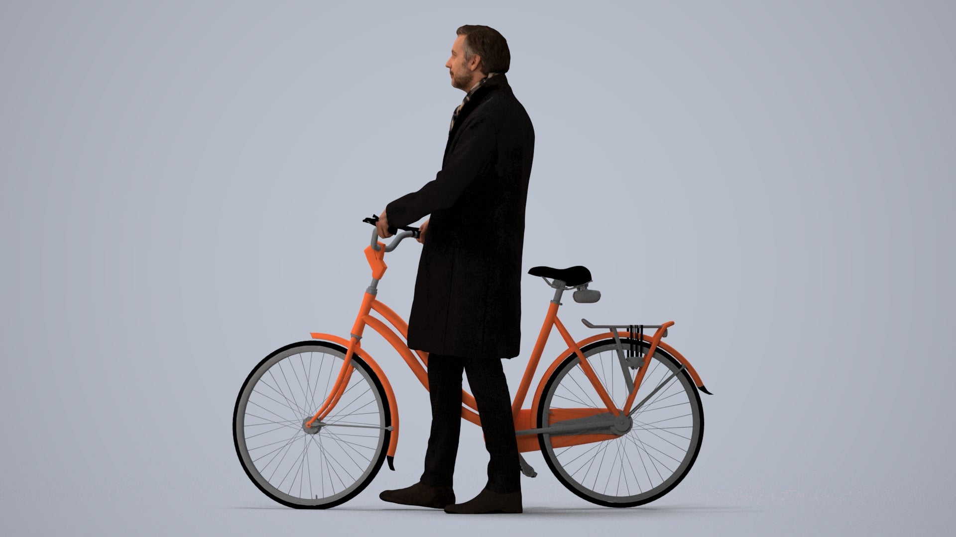 photogrammetry 3D man cycling, realistic human model archviz FBX, three-quarter view render