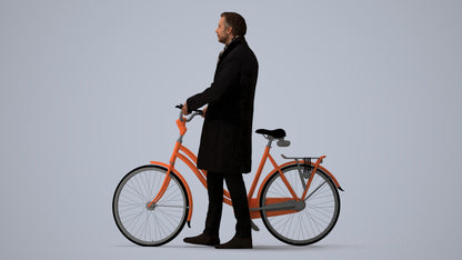 photogrammetry 3D man cycling, realistic human model archviz FBX, three-quarter view render
