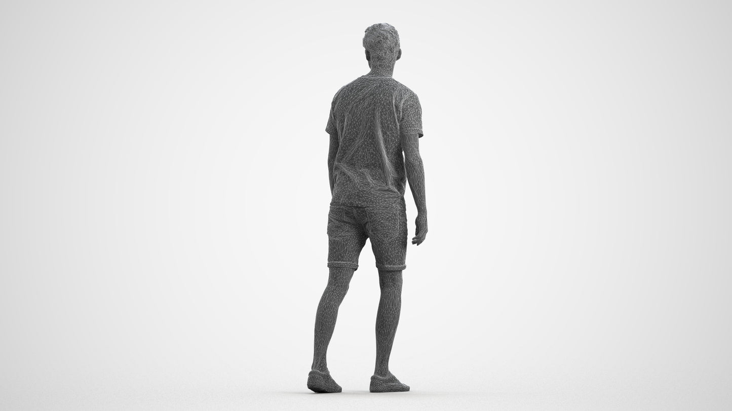 scanned 3D man casual walking, photogrammetry people for Enscape and V-Ray, wireframe front view