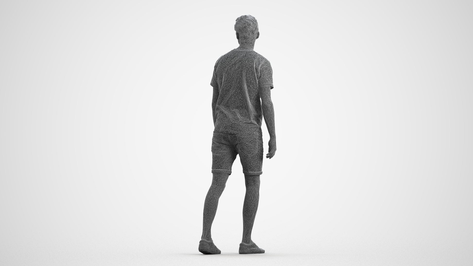 scanned 3D man casual walking, photogrammetry people for Enscape and V-Ray, wireframe front view