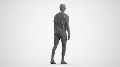 scanned 3D man casual walking, photogrammetry people for Enscape and V-Ray, wireframe front view