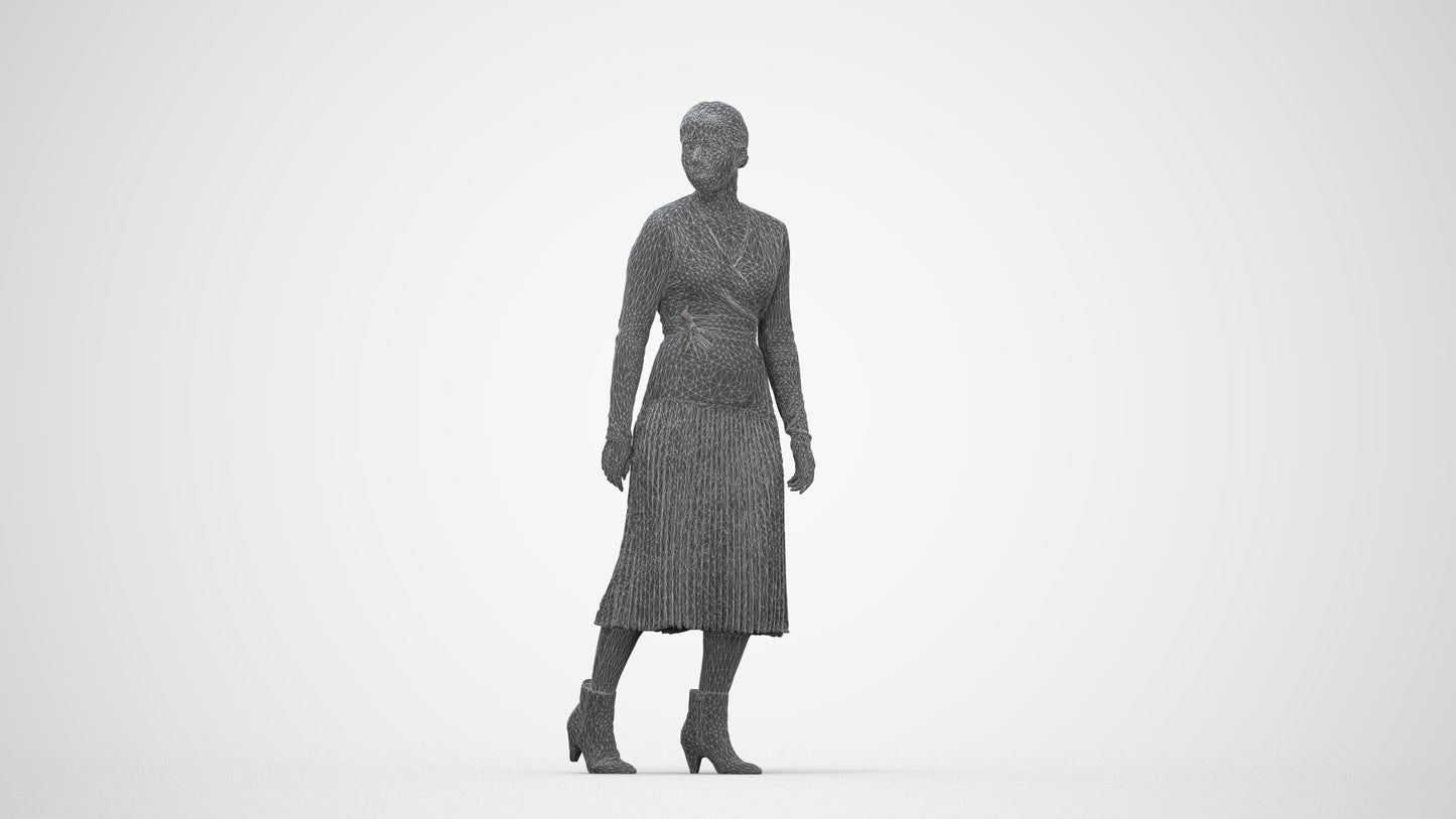 realistic 3D human woman casual walking, archviz people FBX OBJ for Blender, wireframe back view