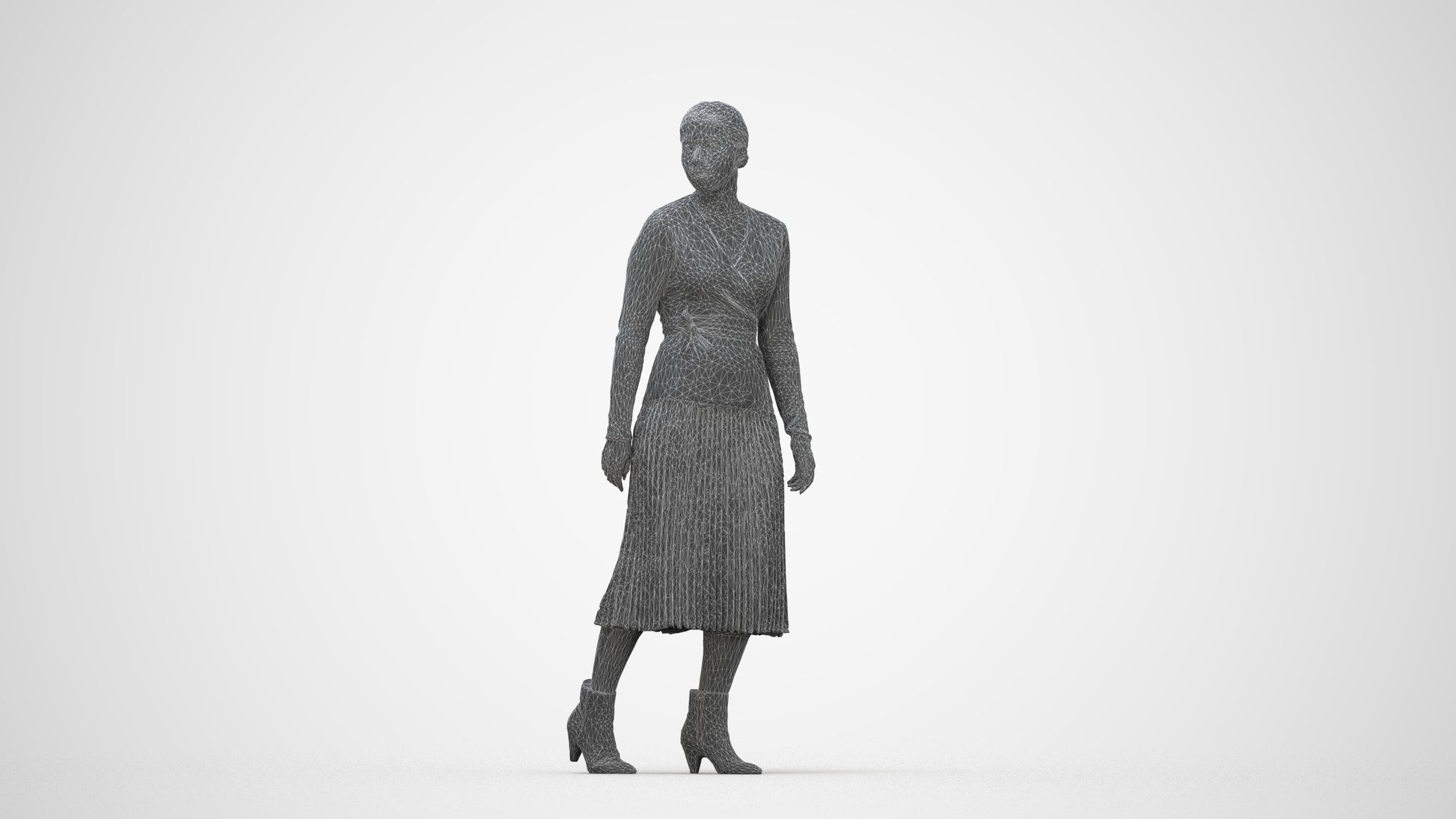 realistic 3D human woman casual walking, archviz people FBX OBJ for Blender, wireframe back view