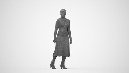 realistic 3D human woman casual walking, archviz people FBX OBJ for Blender, wireframe back view