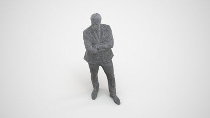 realistic 3D human man formal business, archviz people FBX OBJ for Blender, wireframe three-quarter view
