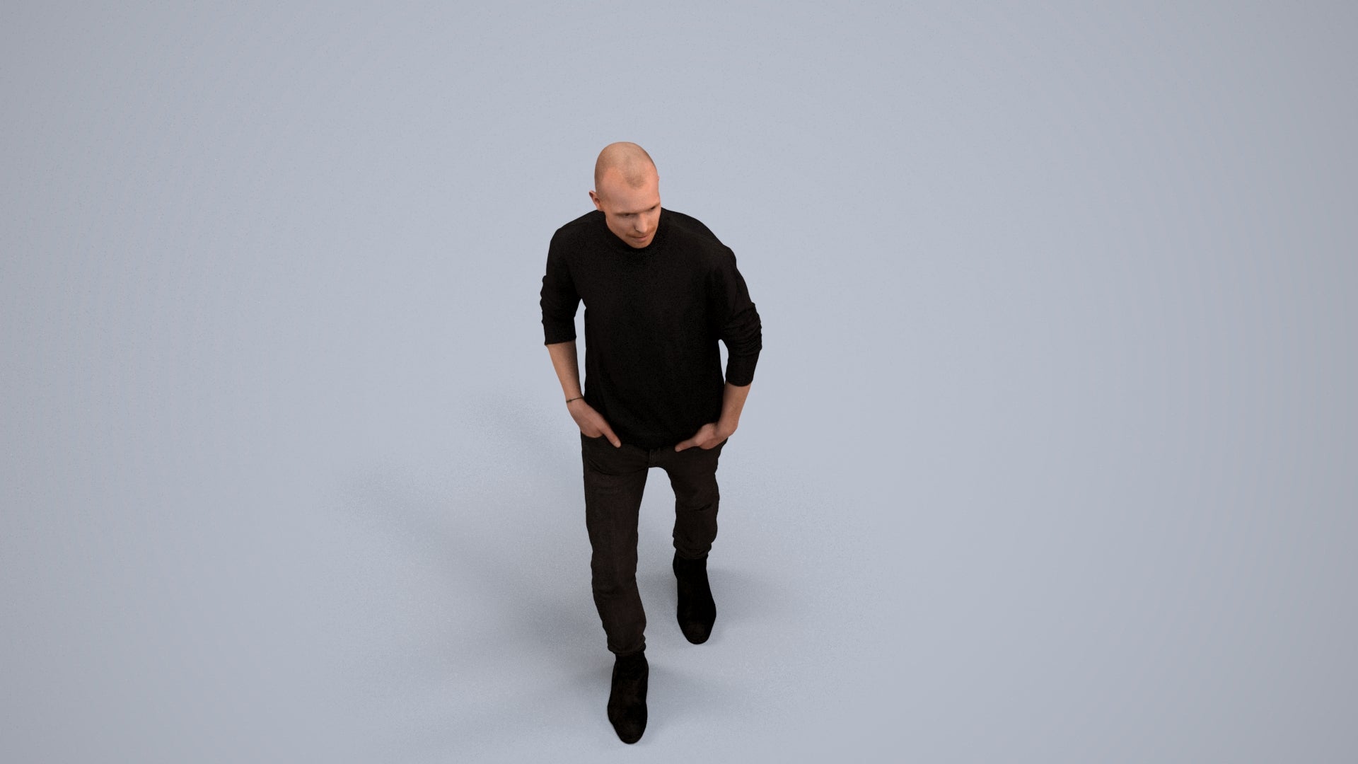 photogrammetry 3D man casual walking, realistic human model archviz FBX, back view render
