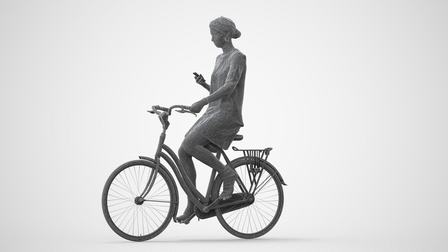 photogrammetry 3D woman casual cycling, realistic human model archviz FBX, square thumbnail