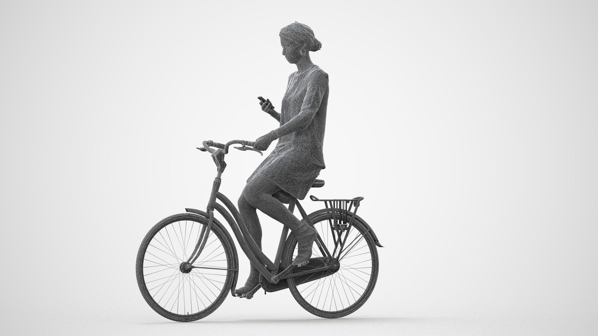 photogrammetry 3D woman casual cycling, realistic human model archviz FBX, square thumbnail