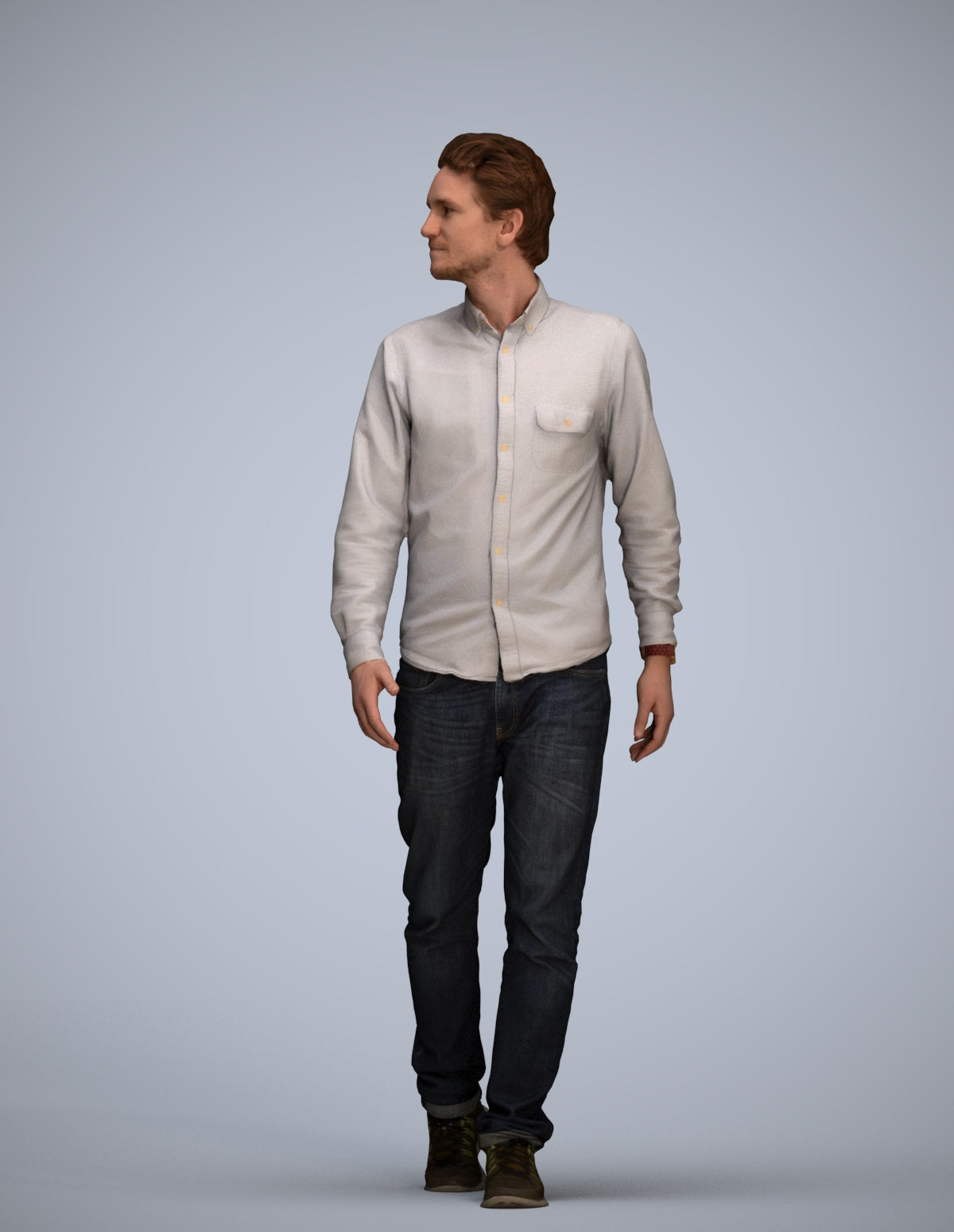 3D human model man business standing, photogrammetry scanned person for archviz