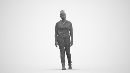 3D scanned woman walking casual, photorealistic archviz people for Enscape and SketchUp, three-quarter front view render