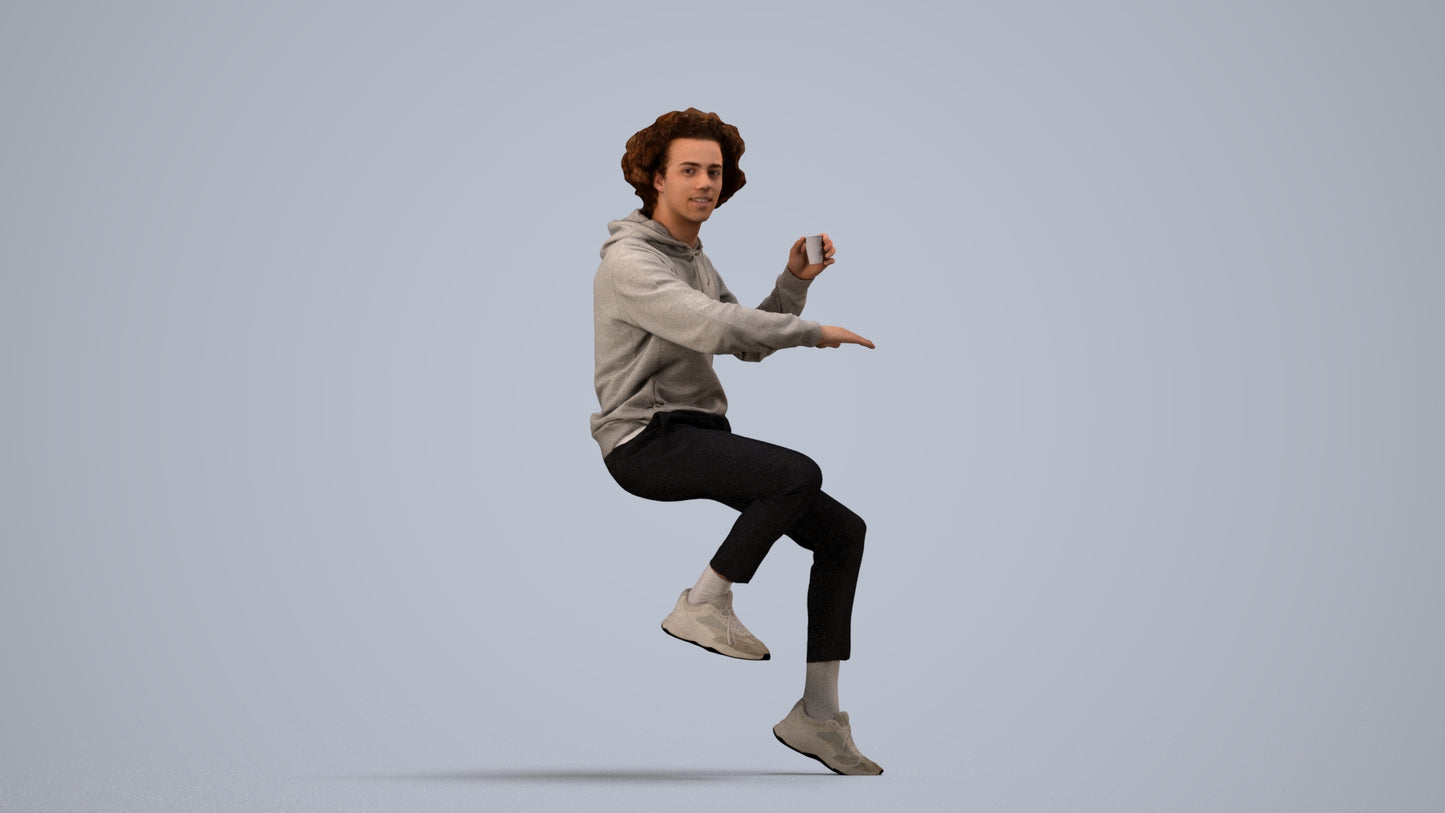 realistic 3D people man casual sitting, render-ready for V-Ray and Corona, FBX OBJ, side view render