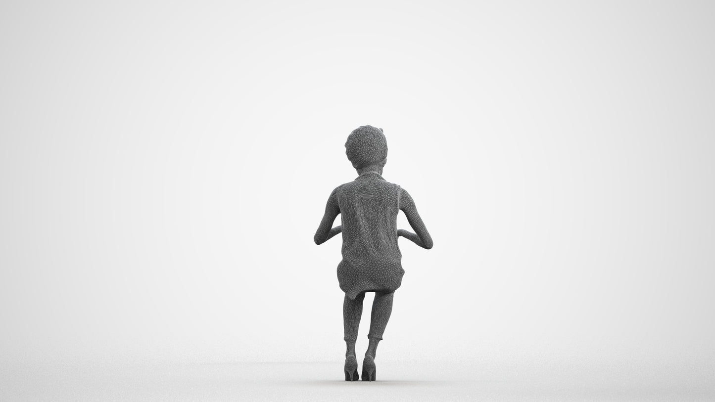 scanned 3D woman casual sitting, photogrammetry people for Enscape and V-Ray, wireframe front view