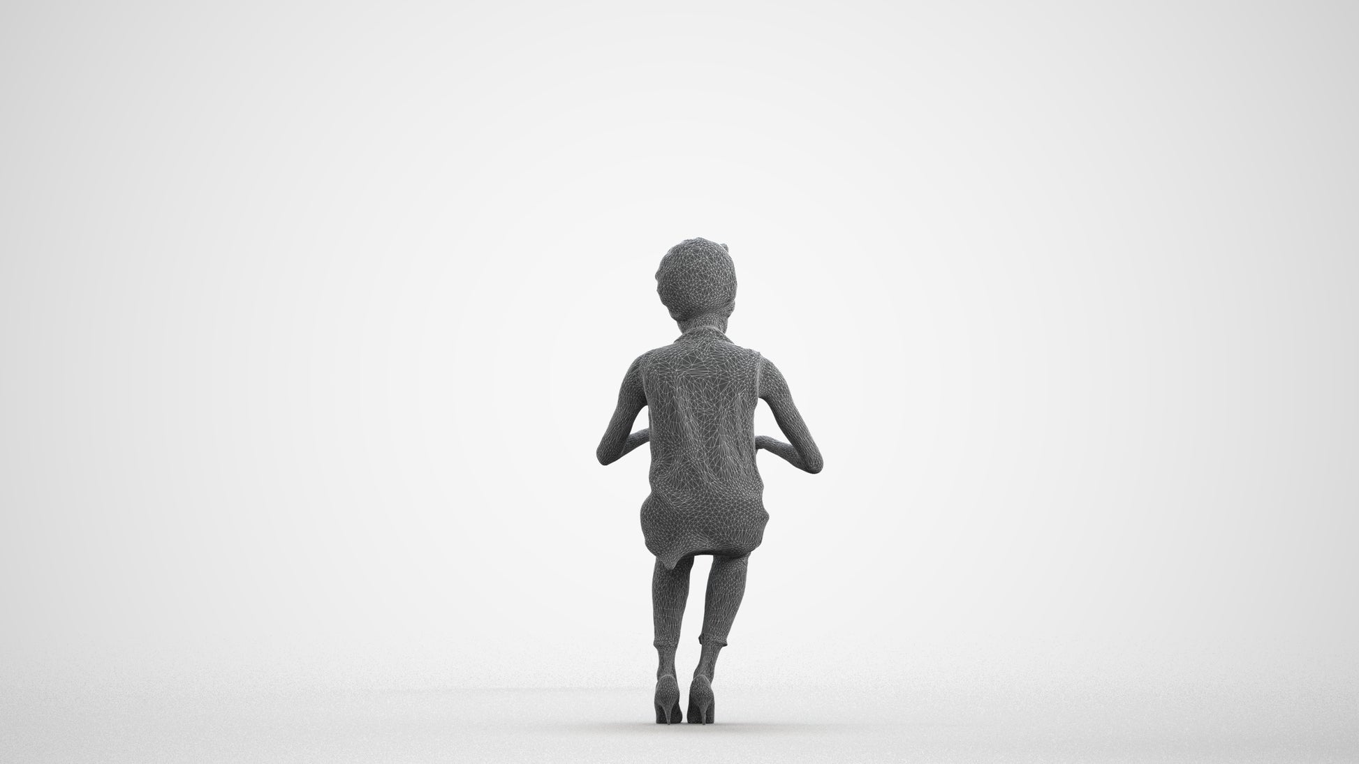 scanned 3D woman casual sitting, photogrammetry people for Enscape and V-Ray, wireframe front view
