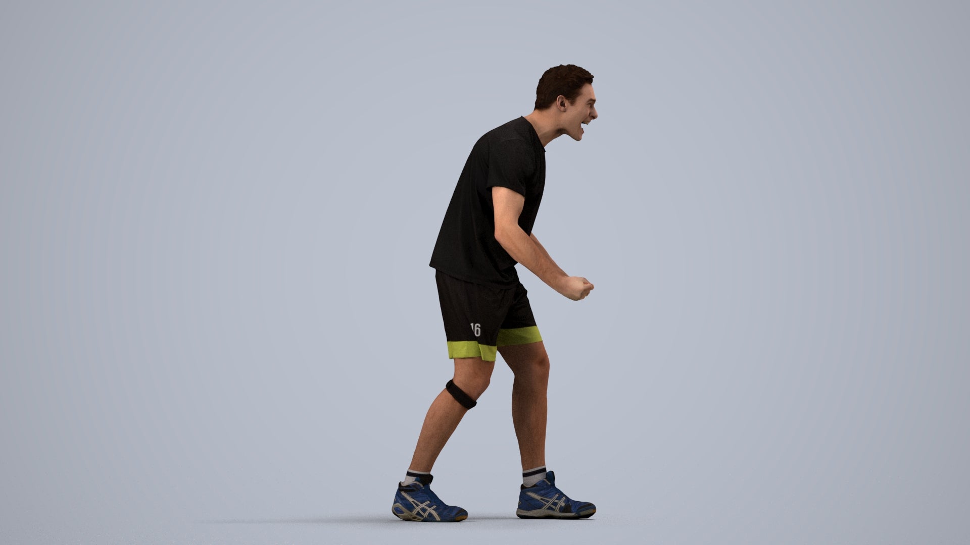 3D human model man sport, photogrammetry scanned person for archviz, side view render