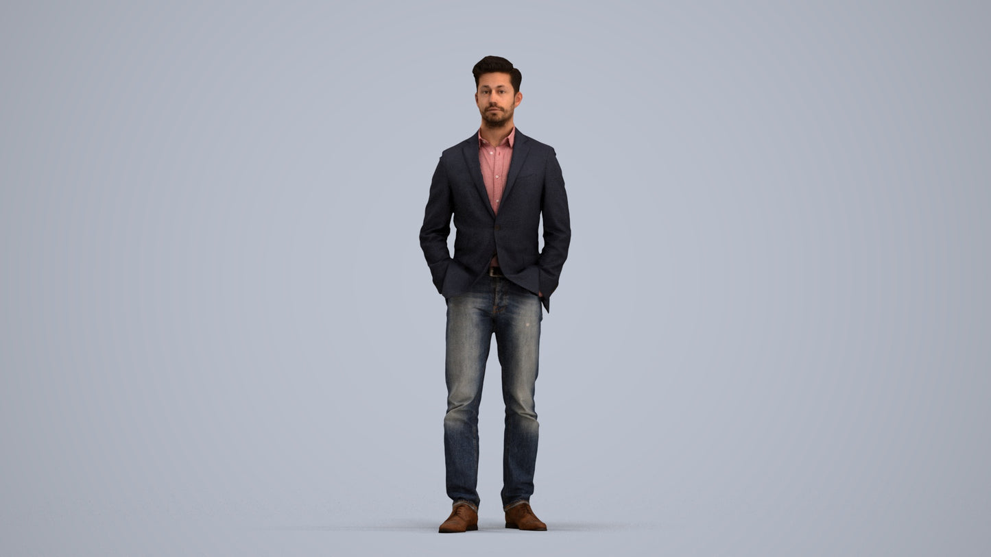 3D people model man business standing, scanned human for 3ds Max rendering, standing pose render