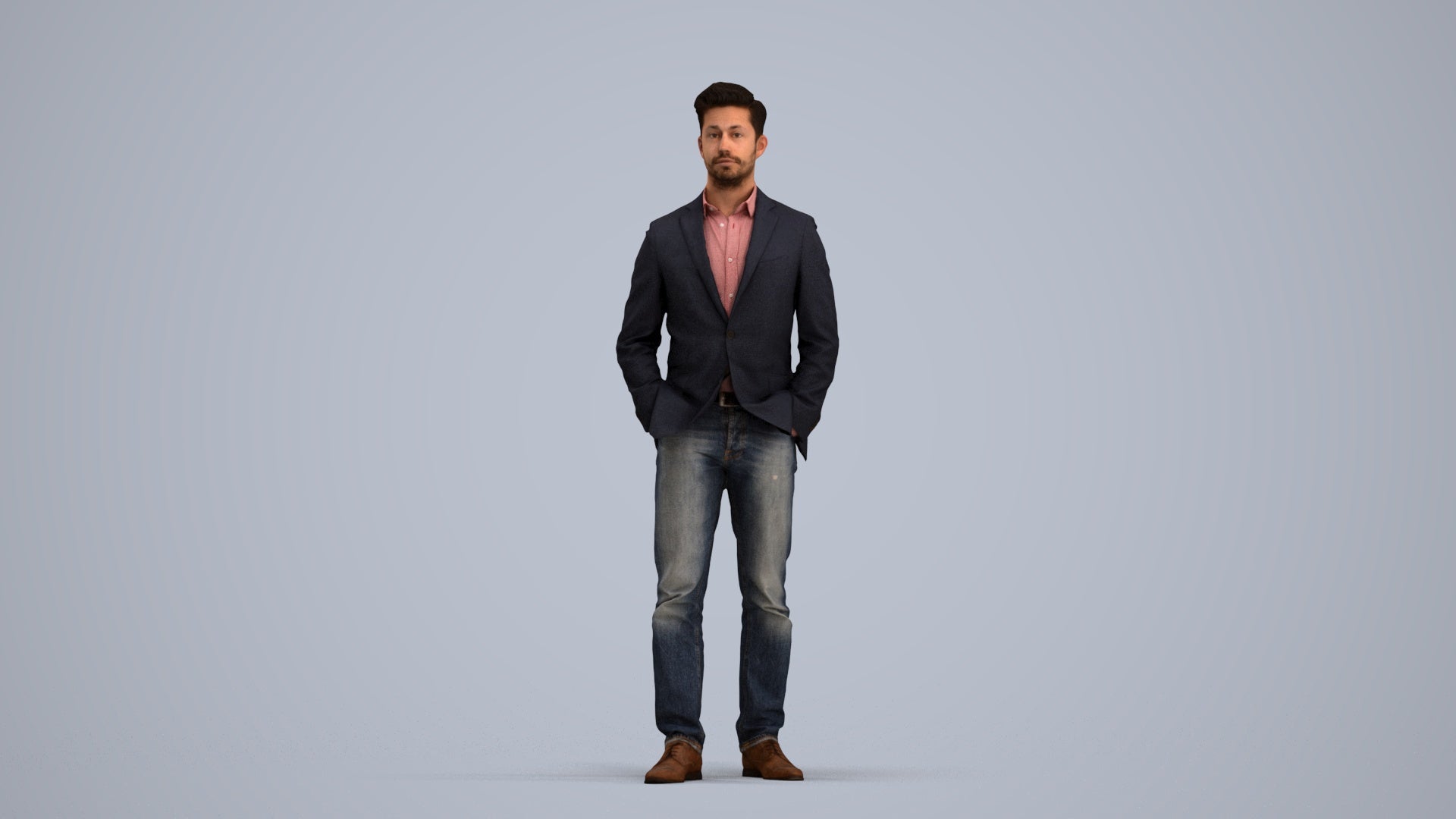 3D people model man business standing, scanned human for 3ds Max rendering, standing pose render