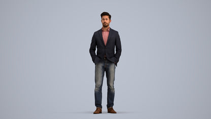 3D people model man business standing, scanned human for 3ds Max rendering, standing pose render