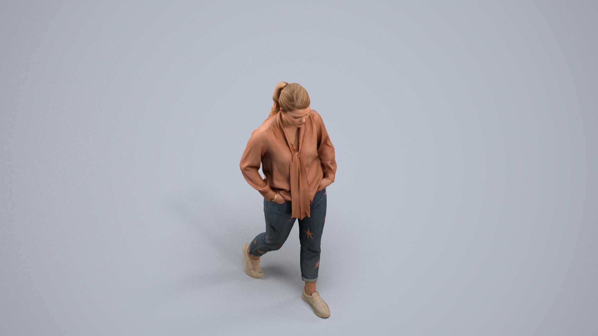 photogrammetry 3D woman casual walking, realistic human model archviz FBX, back view render