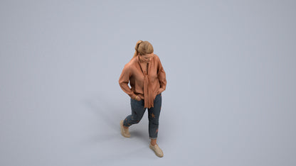 photogrammetry 3D woman casual walking, realistic human model archviz FBX, back view render