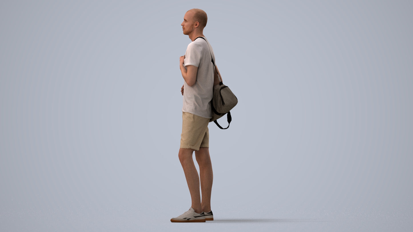 3D scanned man mix casual, photorealistic archviz people for Enscape and SketchUp, three-quarter view render