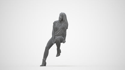realistic 3D woman casual sitting, scanned archviz people for Blender and 3ds Max, wireframe back view