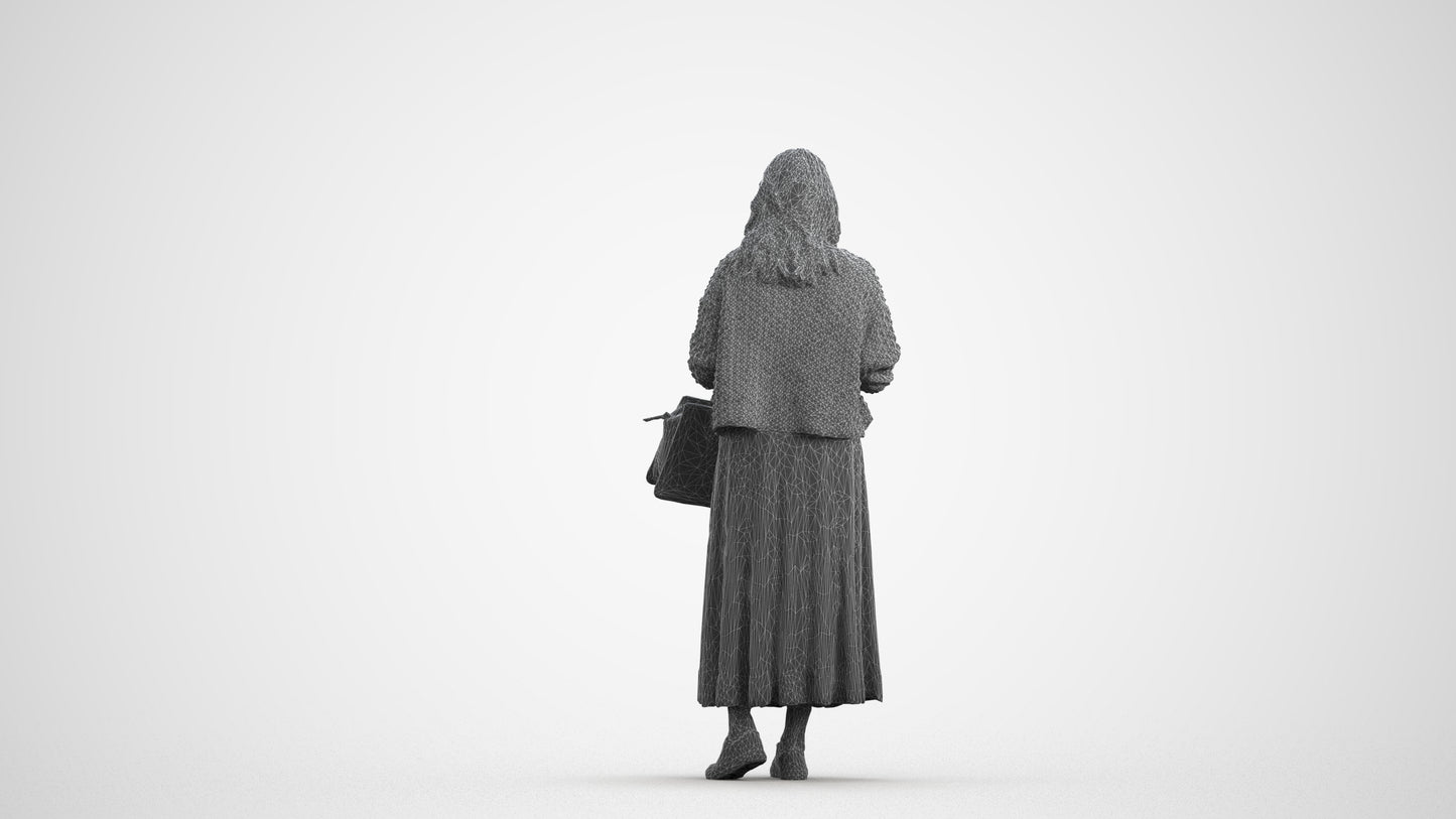 realistic 3D people woman casual standing, render-ready for V-Ray and Corona, FBX OBJ, wireframe front view