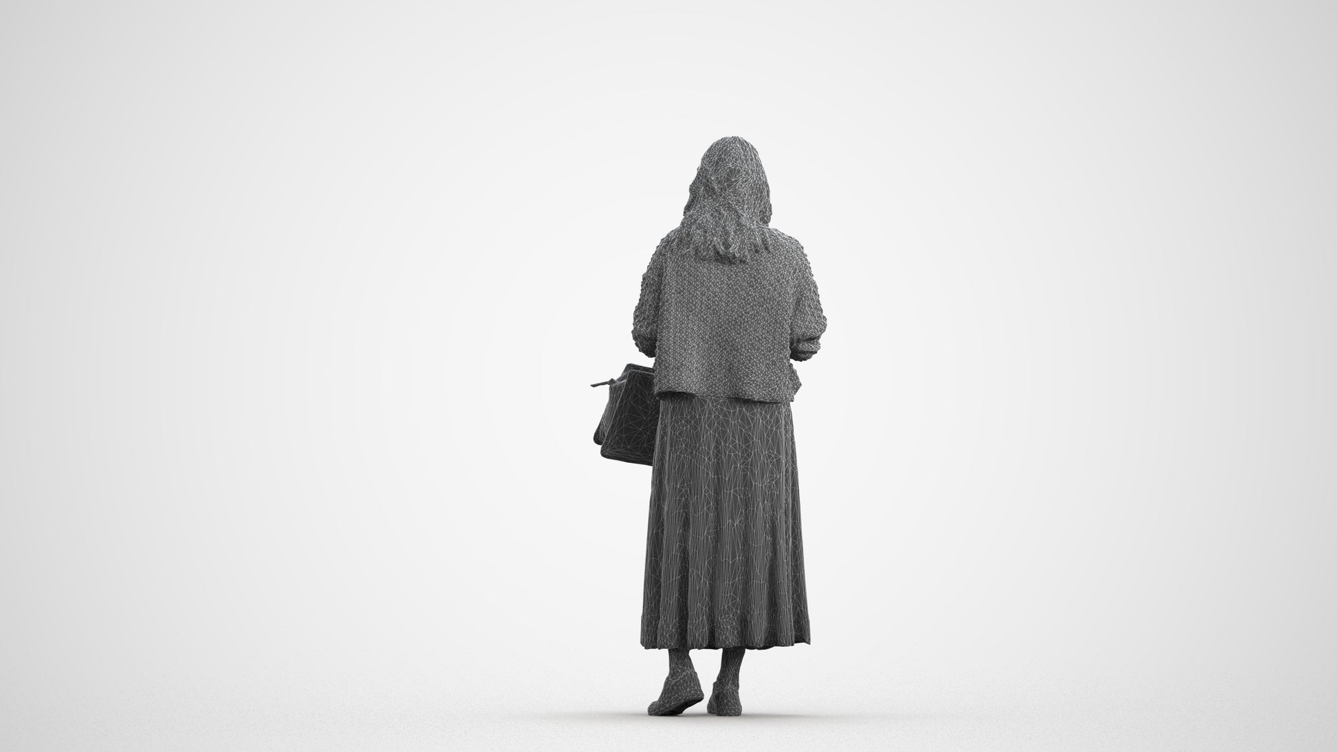 realistic 3D people woman casual standing, render-ready for V-Ray and Corona, FBX OBJ, wireframe front view