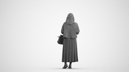 realistic 3D people woman casual standing, render-ready for V-Ray and Corona, FBX OBJ, wireframe front view