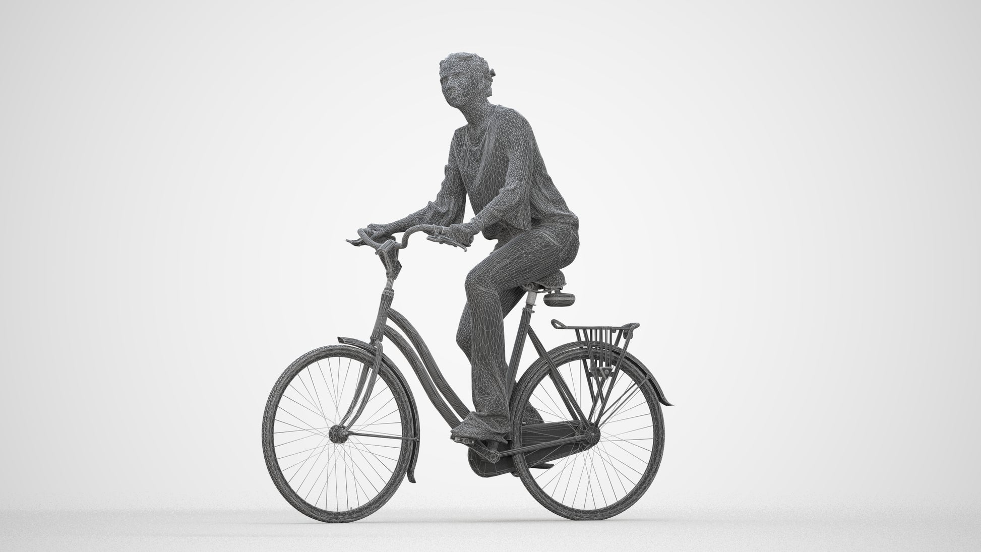 realistic 3D human woman casual cycling, archviz people FBX OBJ for Blender, wireframe back view