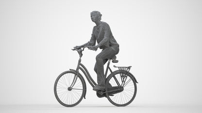 realistic 3D human woman casual cycling, archviz people FBX OBJ for Blender, wireframe back view