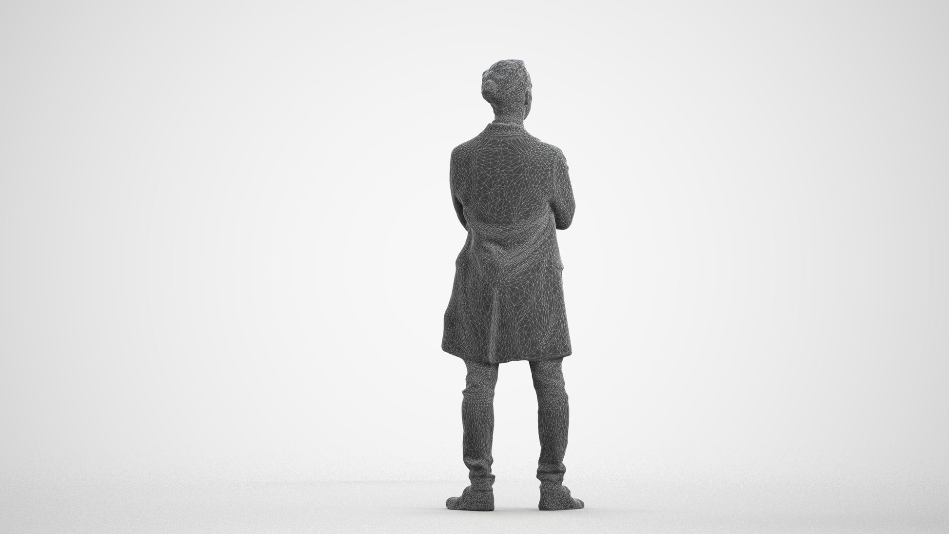 realistic 3D human man casual standing, archviz people FBX OBJ for Blender, wireframe front view