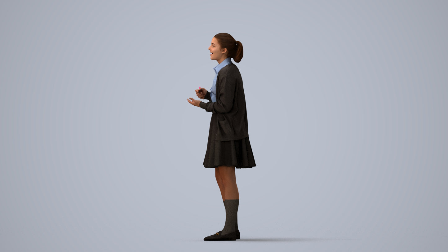 realistic 3D human girl kids, archviz people FBX OBJ for Blender, three-quarter view render